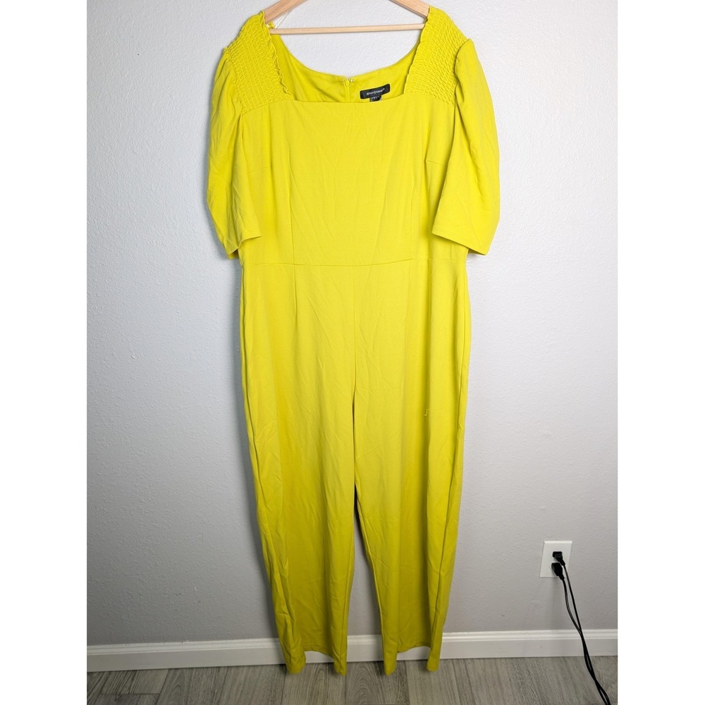 Ashley Stewart Yellow Short Sleeve Square Neck Jumpsuit